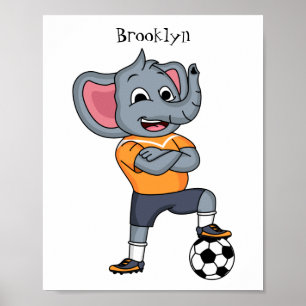 Darstellung des Cartoon eines Elephanten-Fußballsp Poster