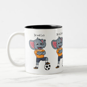 Darstellung des Cartoon eines Elephanten-Fußballsp Zweifarbige Tasse