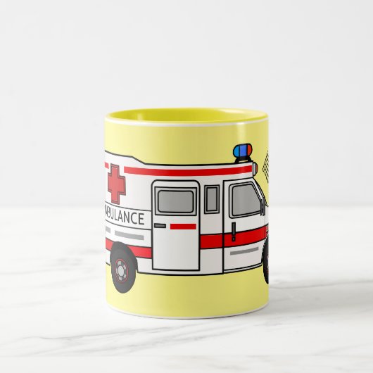 Darstellung des Cartoon im Krankenwagen Zweifarbige Tasse (Mittel)