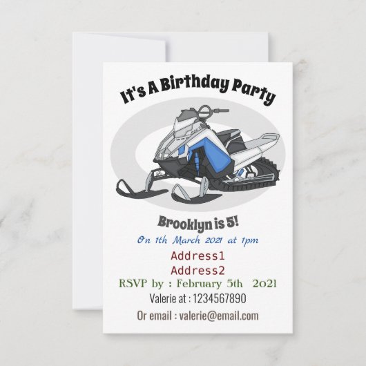 Darstellung des Cartoon Snowmobile Einladung (Vorderseite)