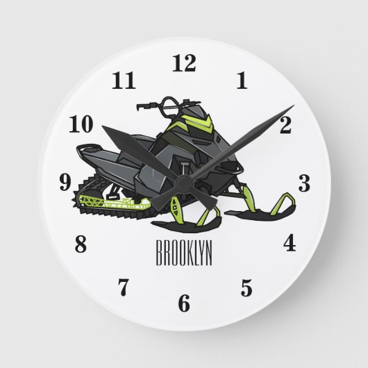 Darstellung des Cartoon Snowmobile Runde Wanduhr (Vorderseite)