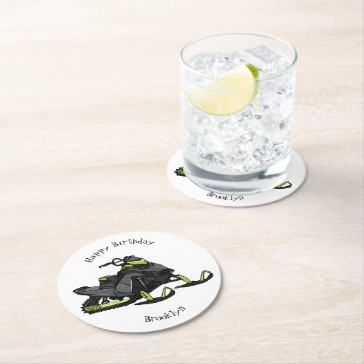 Darstellung des Cartoon Snowmobile Runder Pappuntersetzer (Vor Ort)