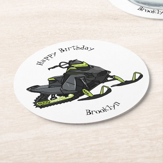 Darstellung des Cartoon Snowmobile Runder Pappuntersetzer (Angewinkelt)