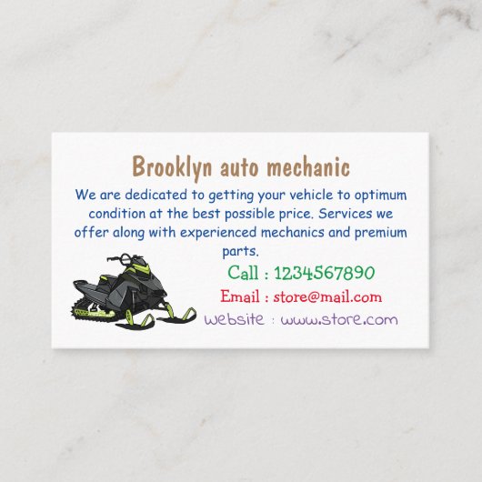 Darstellung des Cartoon Snowmobile Visitenkarte (Vorderseite)