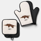 Darstellung des Cartoon von Schweinegrost/Schweine Ofenhandschuh & Topflappen-Set (Vorderseite/Rückseite)