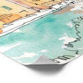 Darstellung des Hafens von Porofino mit Segelboot Poster (Ecke)