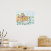 Darstellung des Hafens von Porofino mit Segelboot Poster (Küche)