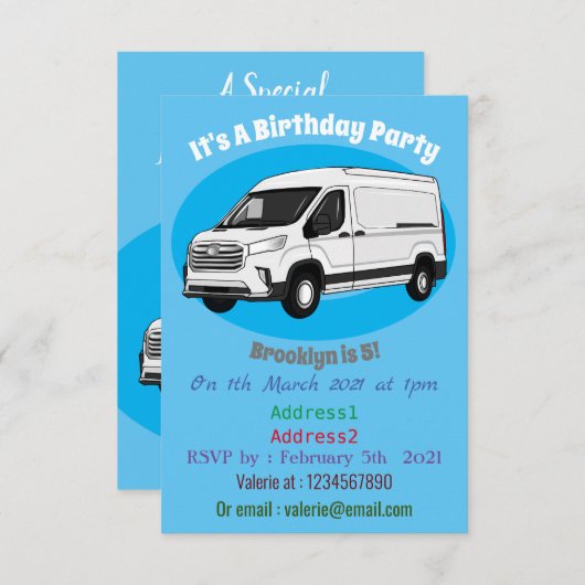 Darstellung des Lieferwagens Cartoon Einladung (Vorne/Hinten)