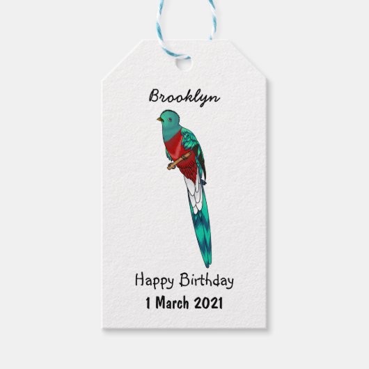 Darstellung des Quetzal-Cartoon Geschenkanhänger (Vorderseite)