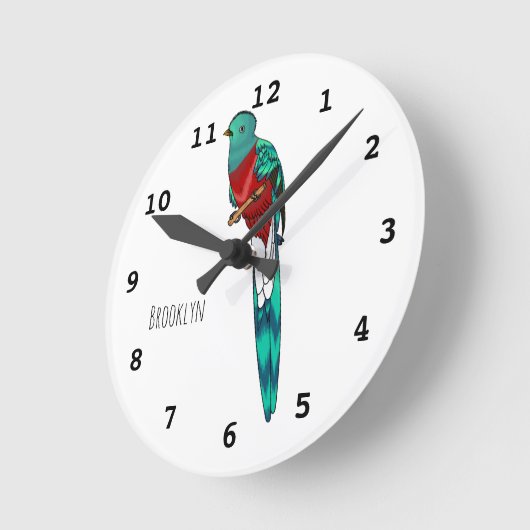Darstellung des Quetzal-Cartoon Runde Wanduhr (Winkel)