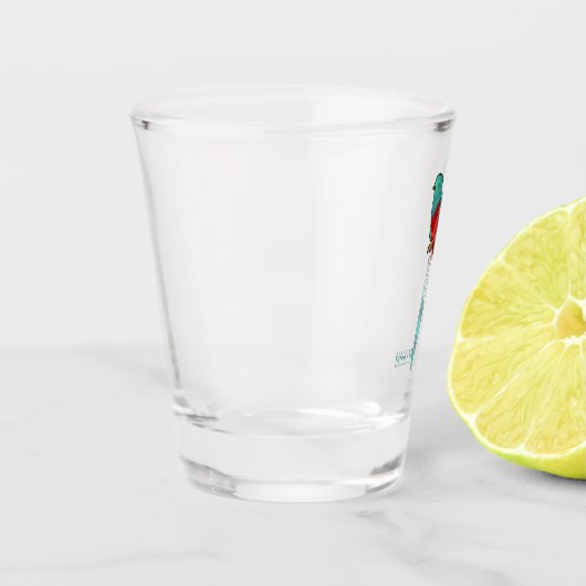 Darstellung des Quetzal-Cartoon Schnapsglas (Links)