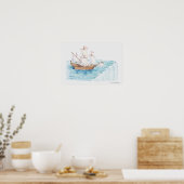 Darstellung des Schiffes, das sich dem Wasserfall Poster (Küche)
