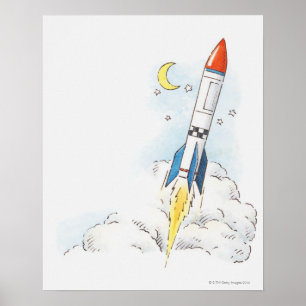 Darstellung einer Rakete, die abfliegt Poster
