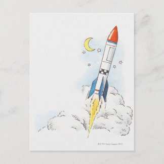 Darstellung einer Rakete, die abfliegt Postkarte