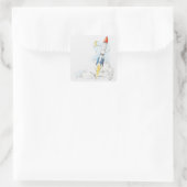 Darstellung einer Rakete, die abfliegt Quadratischer Aufkleber (Tasche)