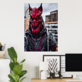 Darstellung einer roten beängstigenden Alien | AI Poster (Heimbüro)