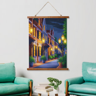 Darstellung einer ruhigen Straße in Pixel-Kunst be Wandteppich Mit Holzrahmen