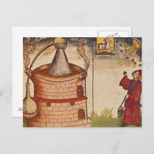 Darstellung eines Alchimisten bei der Arbeit Postkarte (Vorne/Hinten)
