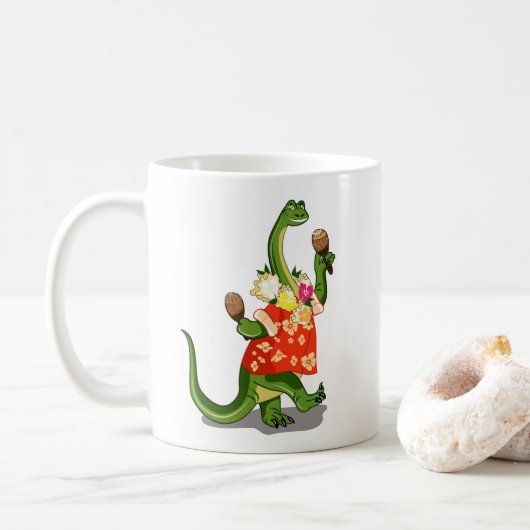 Darstellung eines Brontosaurus, der Maracas spielt Kaffeetasse (Mit Donut)