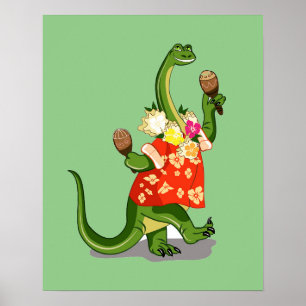 Darstellung eines Brontosaurus, der Maracas spielt Poster