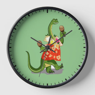 Darstellung eines Brontosaurus, der Maracas spielt Uhr