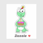 Darstellung eines Brontosaurus mit Geburtstagskuch Aufkleber (Blatt)