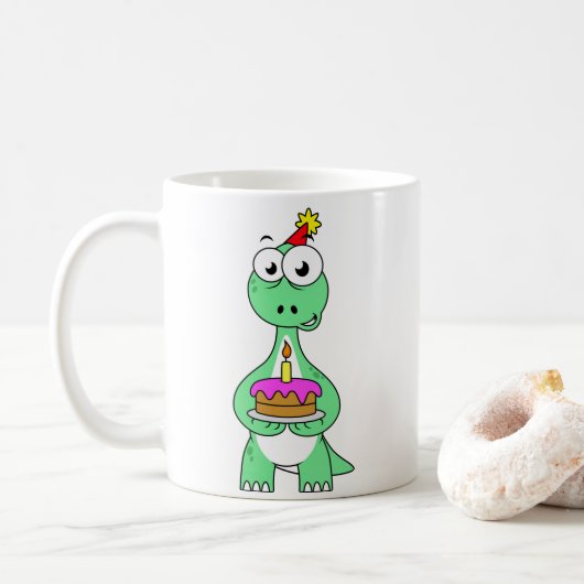Darstellung eines Brontosaurus mit Geburtstagskuch Kaffeetasse (Mit Donut)
