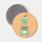 Darstellung eines Brontosaurus mit Geburtstagskuch Magnet (Vorderseite/Rückseite)