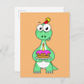Darstellung eines Brontosaurus mit Geburtstagskuch Postkarte (Vorne/Hinten)
