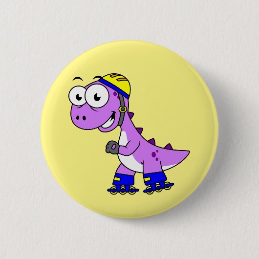 Darstellung eines Skaten Tyrannosaurus Rex. Button (Vorderseite)