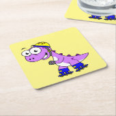 Darstellung eines Skaten Tyrannosaurus Rex. Rechteckiger Pappuntersetzer (angewinkelt)