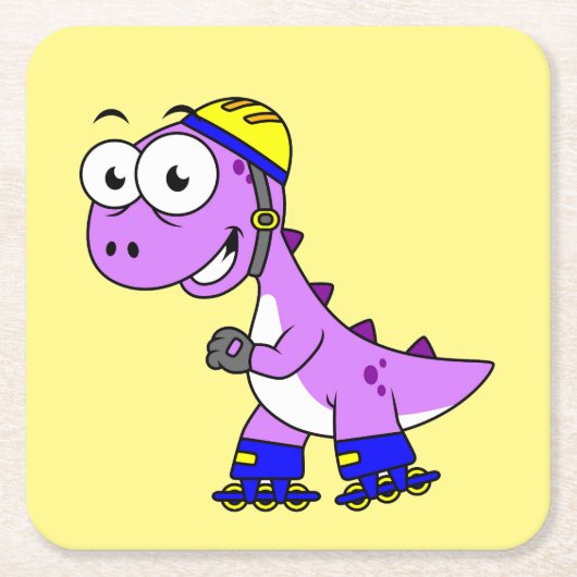 Darstellung eines Skaten Tyrannosaurus Rex. Rechteckiger Pappuntersetzer (Vorderseite)