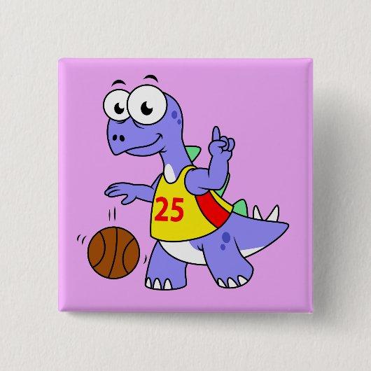 Darstellung eines Stegosaurus, der Basketball spie Button (Vorderseite)