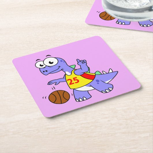 Darstellung eines Stegosaurus, der Basketball spie Rechteckiger Pappuntersetzer (angewinkelt)