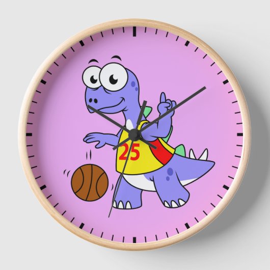 Darstellung eines Stegosaurus, der Basketball spie Uhr (Vorderseite)