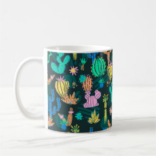 Darstellung handgezeichneter Kaktus. Nahtloses Pat Kaffeetasse
