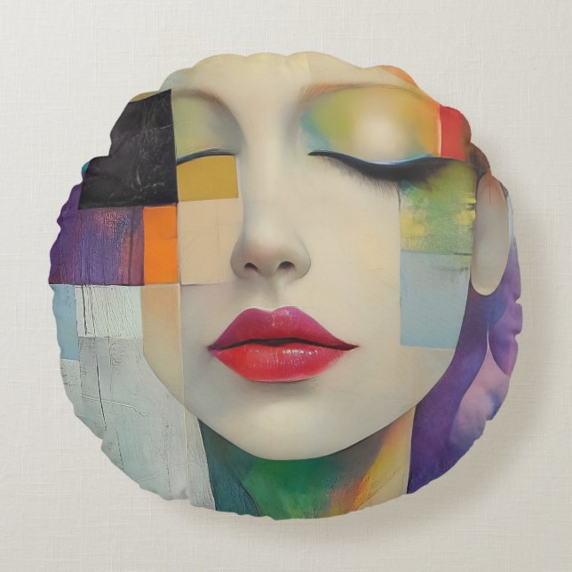 Darstellung in Farbblockrealismus Rundes Kissen (Vorderseite)