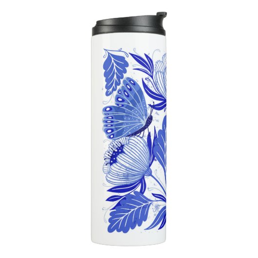 Darstellung mit Schmetterlingen und Blume abgeschi Thermosbecher (Nach links gedreht)