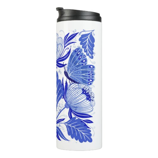 Darstellung mit Schmetterlingen und Blume abgeschi Thermosbecher (Nach rechts gedreht)