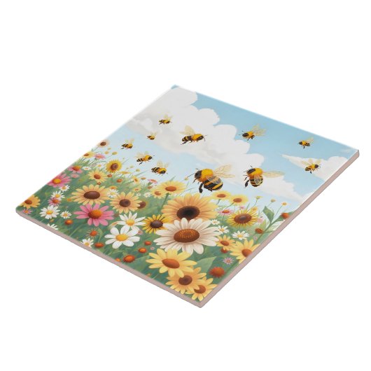 Darstellung niedlicher Bienen und Blume Fliese (Seite)