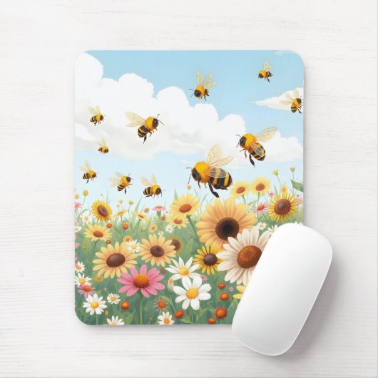 Darstellung niedlicher Bienen und Blume Mousepad (Mit Mouse)