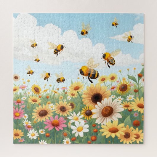 Darstellung niedlicher Bienen und Blume Puzzle (Vertikal)