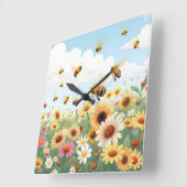 Darstellung niedlicher Bienen und Blume Quadratische Wanduhr (Winkel)