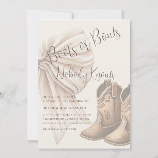 Darstellung von Beige-Stiefeln oder Bows-Aquarelle Einladung (Vorderseite)
