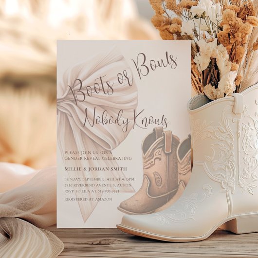 Darstellung von Beige-Stiefeln oder Bows-Aquarelle Einladung