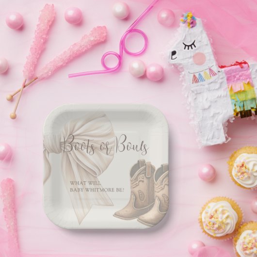 Darstellung von Beige-Stiefeln oder Bows-Aquarelle Pappteller (Party)