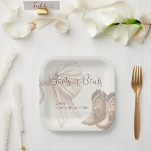 Darstellung von Beige-Stiefeln oder Bows-Aquarelle Pappteller (Hochzeit)