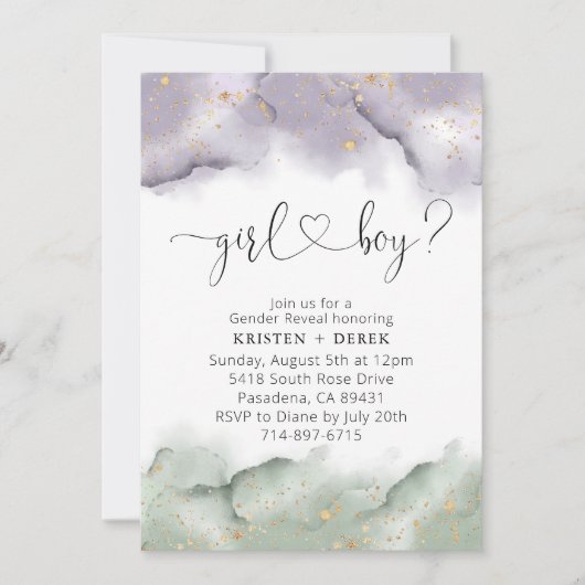 Darstellung von Geschlecht und Lavendel Einladung (Vorderseite)