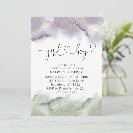 Darstellung von Geschlecht und Lavendel Einladung (Stehend Vorderseite)