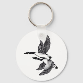 Darstellung von Kanada-Gänsen auf Knopfkeyring Schlüsselanhänger